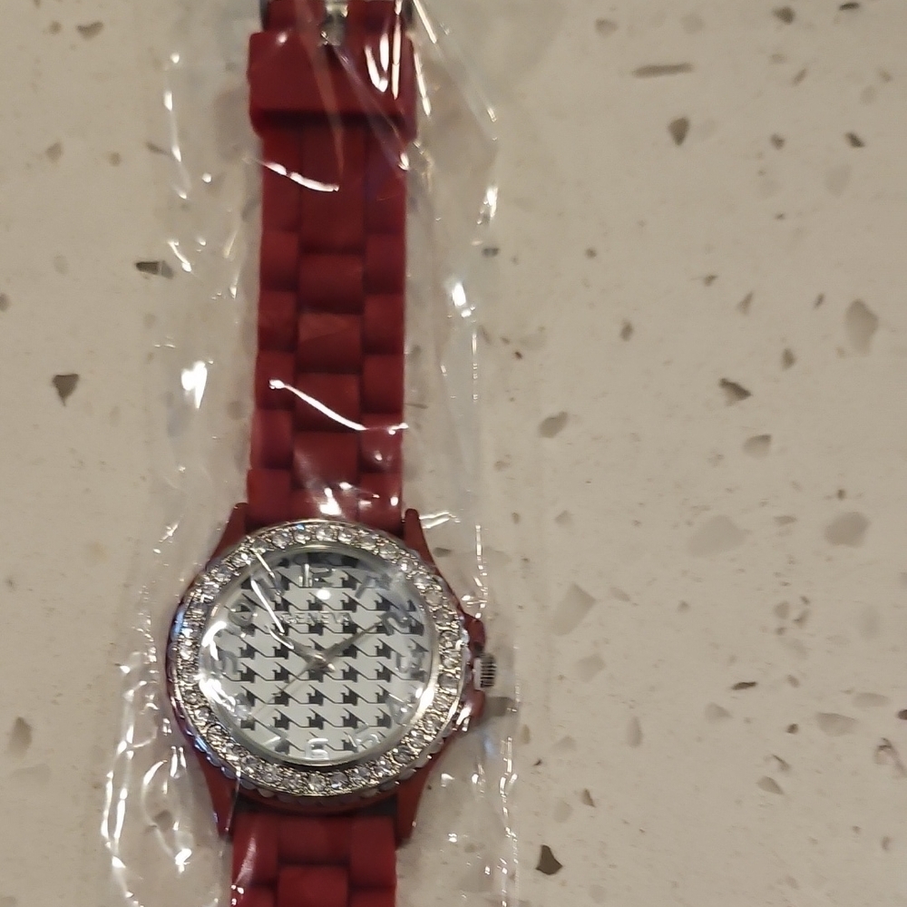 Geneva Ruby Red Watch with Sparkling Bezel